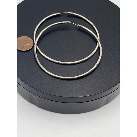 Sterling Silver Continuous Large‎ Hoop Earrings 2.5”, 2mm, 7.5 grams - Picture 4 of 5